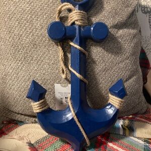 Blue Anchor Wall Decor with Rope Accent